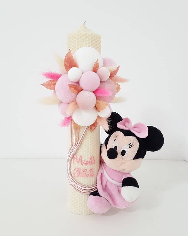 Lumanare ceara naturala cu Minnie si balone