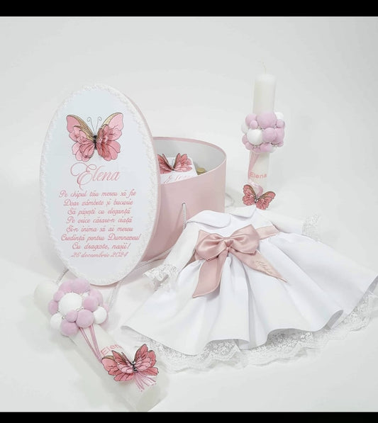 Trusou complet  botez fetita cu fluturi roz