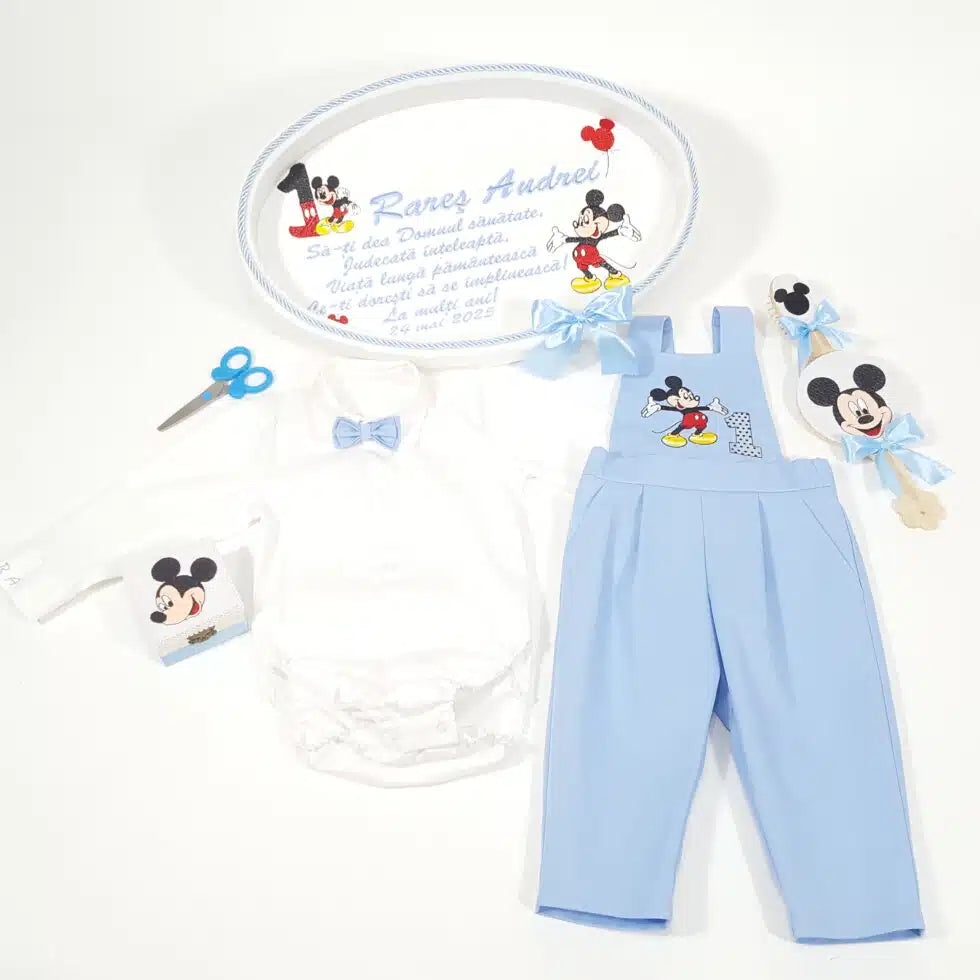 Set tavita si hainute cu Mickey aniversare 1 an baietel