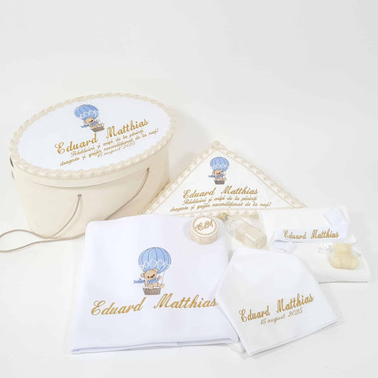 Trusou pentru botez baietel cu balon aer cald