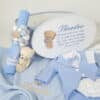 Trusou complet pentru botez baietel cu ursuleti si costumas albastru