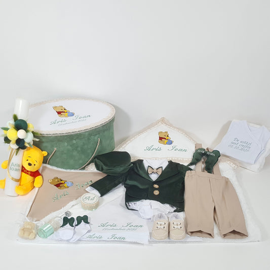 Trusou complet botez baietel cu Winnie the Pooh si costumas botez