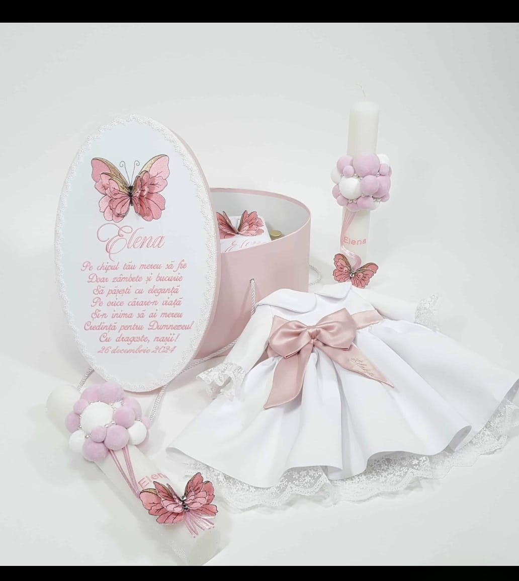 Trusou complet  botez fetita cu fluturi roz